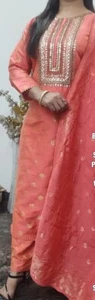 Suit 638 1111 Palazzo Kameez Dupatta Size M Banarsi Suit - Picture 1 of 4