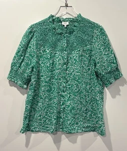 NWT Crown & Ivy Womens Green White Paisley Print Blouse Shirt Top Size XL (1782) - Picture 1 of 5