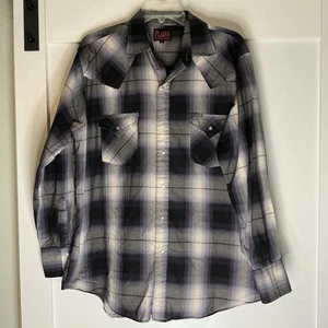 Plains Hemd Herren Large blau kariert kariert langarm Western Cowboy Perlen Druckknopf - Bild 1 von 7