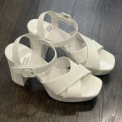 Sandalias Jeffrey Campbell Tacones Talla 9 Amma Correas Cruzadas Blanco Charol Plataforma Foto 1 de 4