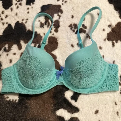 Victorias Secret Body By Victoria Lined Demi Teal Lace Bra Size 34b - Image 1 of 4