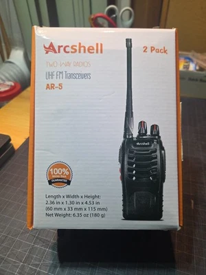 2 Arcshell AR-5 UHF 16 Channels Rechargeable 2-Way Radio Walkie Talkies Chargers - Image 1 of 3