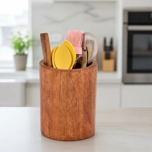 Porta Utensili Legno Mango Naturale da Piano Cottura Organizzatore Casale Arredamento Cucina - Foto 1 di 7