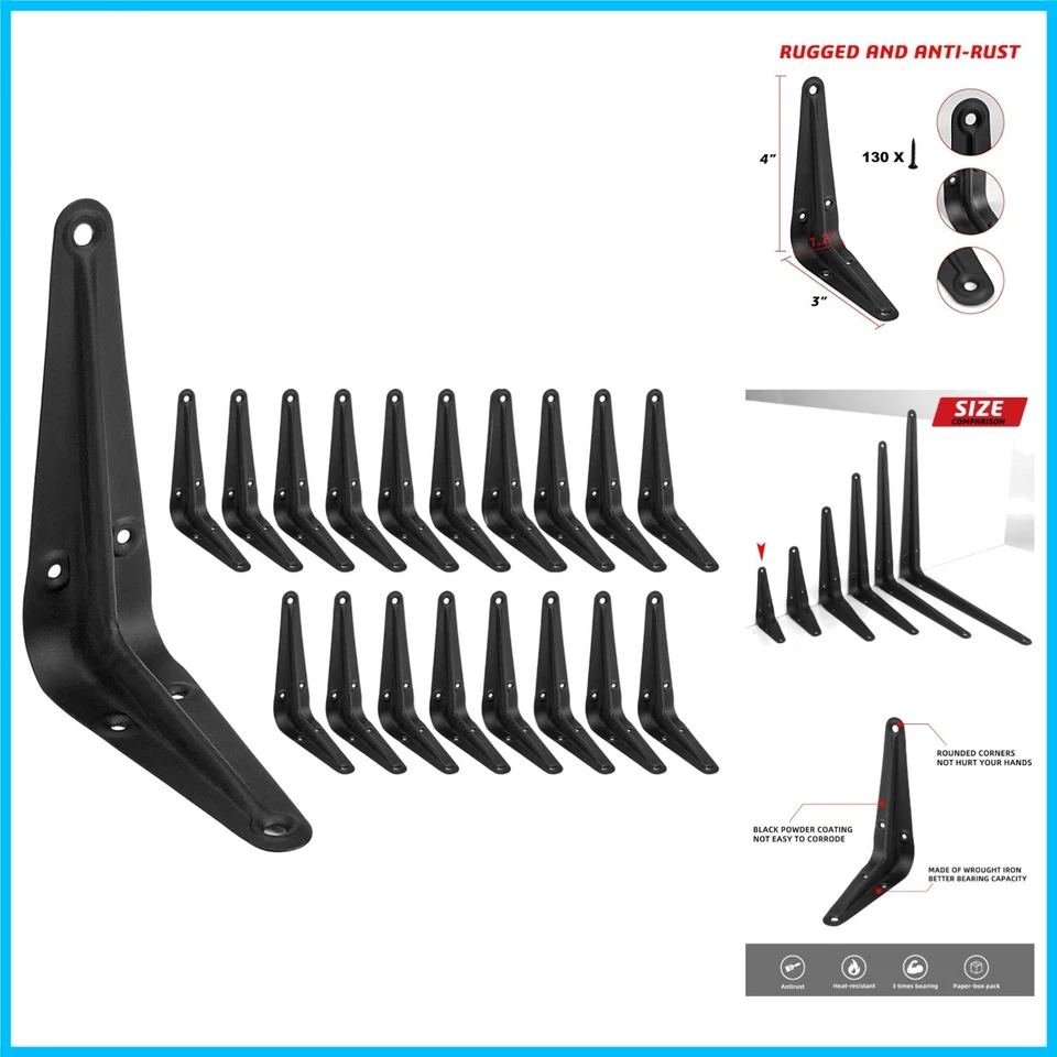 20 Pack Shelf Brackets 4 Inch Heavy Duty L Bracket Corner Brace Support Metal...