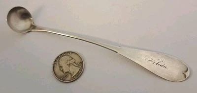 Moneda Americana Plata CUCHARÓN MOSTAZA c.1860 5.5" ALIDA Monograma Pseudo Marcas BONITA Foto 1 de 4