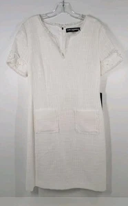 Karl Lagerfeld Paris White Tweed Short Sleeve A-line Midi Dress Size 8 NWT - Picture 1 of 5