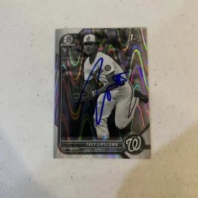 TREY LIPSCOMB SIGNED AUTOGRAPH 2022 BOWMAN CHROME BLACK & WHITE REFRACTOR WAVE  - Image 1 of 3