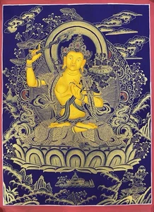 Handpainted Tibetan Chinese Manjushree Thangka painting yoga Buddha Thanka Art - Picture 1 of 6