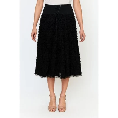 Vintage Y2K Morgan De Toi Tiered Flouncy Ruffled Black Midi Skirt - M - Image 1 of 4