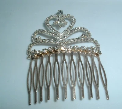Vintage White Rhinestone Crown Silver Slide Hair Comb - Image 1 of 2
