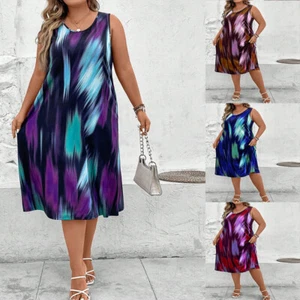 Frauen Sommerkleid Tie Dye Strand Tank Mini Sommerkleid Damen Urlaub Party : - Picture 1 of 23