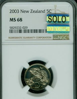 2003 NEW ZEALAND 5 CENTS NGC MS68 MAC SOLO FINEST MAC SPOTLESS 3,000 MINTED * - Image 1 of 2