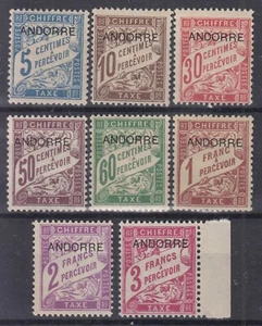 ANDORRE : SERIE TAXE COMPLETE N° 1/8 NEUVE * GOMME AVEC CHARNIERE - COTE 65 € - Picture 1 of 2