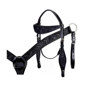 Genuine Leather Horse Floral Breast Collar Headstall Set Size Pony, Cob , Full - Picture 1 of 3