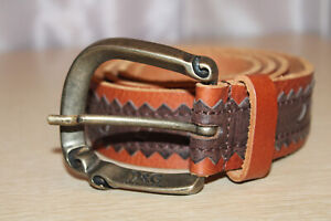 DG DOLCE & GABBANA Brown Woven Leather Belt Bronze Western Style 36 EUC Italy