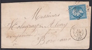 Antigua cubierta clásica, OFCV0209 Francia Sc26 Napoleón, 14 de noviembre. 1864. - Imagen 1 de 2