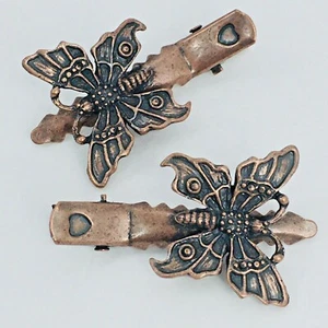 Butterfly Barrette PAIR Vintage Hair Clip Copper Rose Gold Tone Vintage Y2K - Picture 1 of 7