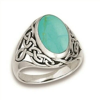 Sterling Silver Celtic Weave Turquoise Ring - Free Gift Packaging - Image 1 of 4