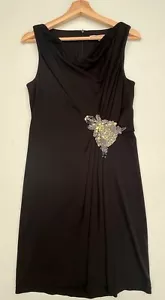 REVIEW Dress Size 12 Black Sleeveless Stretch jersey Cocktail Dress With Beading - Picture 1 of 11