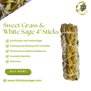 Premium Sweet Grass & White Sage Bundle - Natural Smudge Stick for Cleansing - Picture 1 of 3