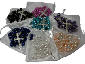 Rosary Beads Pearl Rosary Necklace Catholic Prayer Bead Gift Bag Christian UK - Picture 1 of 27