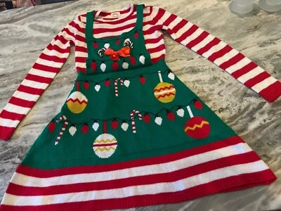 Born Famous  Women Junior  XS Ugly Christmas Dress Knit Candy Cane - Image 1 of 4