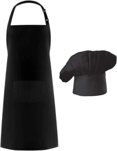 Hyzrz Chef Apron Hat Set, and Kitchen Adult Adjustable Black - Picture 1 of 3