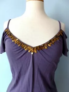 To The MAX Purple Stretchy Sequins Scoop Neck Ruched Sexy Top Blouse Women M - Picture 1 of 8