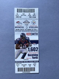 NFL Football TICKET STUB - Pittsburgh Steelers @ Denver Broncos October 12, 2003 - Picture 1 of 5