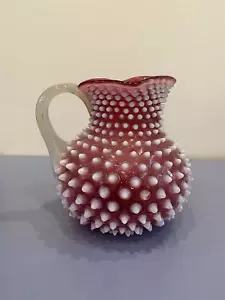 RARE ANTIQUE HOBBS BROCKUNIER Cranberry Opalescent Dewdrop Glass Pitcher #323 8" - Picture 1 of 17