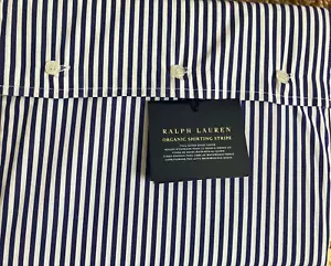 NEW Ralph Lauren Organic Shirt Stripe FULL QUEEN Duvet Cover Navy Blue & White - Picture 1 of 9