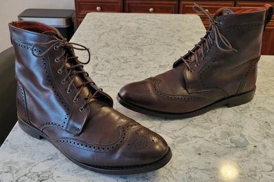 Hombres Allen Edmonds Botas Cuero Marrón Vestido Dalton Punta de Ala Brogue Con Cordones 11 Foto 1 de 4