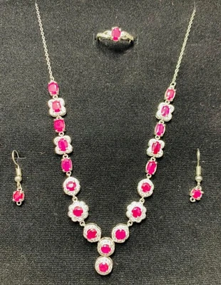 Natural Untreated Ruby Faceted Stone Jewelry Set With 925 Sterling Silver - Image 1 of 4