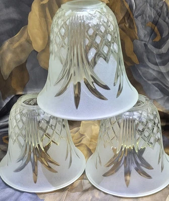 Vnt Art Deco Concord Glass Vanity/Sconce Frost Diamond/Leaf Pattern Lot Of 3 - Image 1 of 4