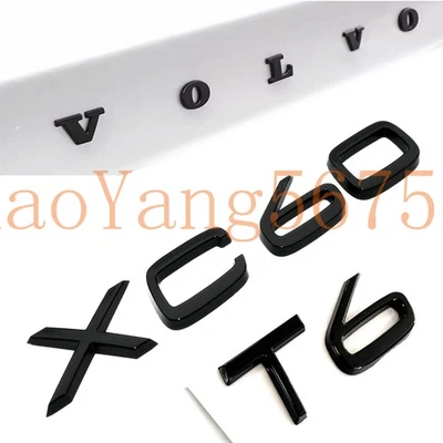 Tapa del maletero trasero Volvo + XC60 T6 letra logotipo insignia placa de identificación emblema negro brillante 3P Foto 1 de 4