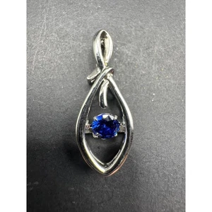Vintage Designer Signed Sterling Silver 925 Floating Blue Sapphire Pendant - Picture 1 of 11