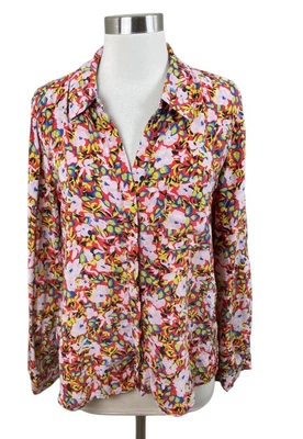 Diane von Furstenberg DVF 真丝花卉印花纽扣前衬衫 10 码设计师 — 第 1/4 张图片