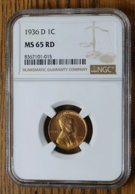 1936 D Lincoln cent graded by NGC MS 65 RD - Image 1 of 2