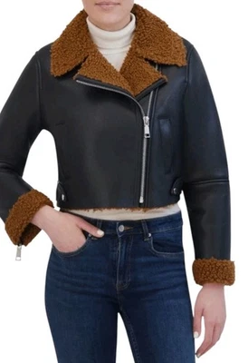 Rebecca Minkoff Talla M NUEVA Chaqueta Recortada Asimétrica de Cuero Vegano Moto de Oveja Foto 1 de 4