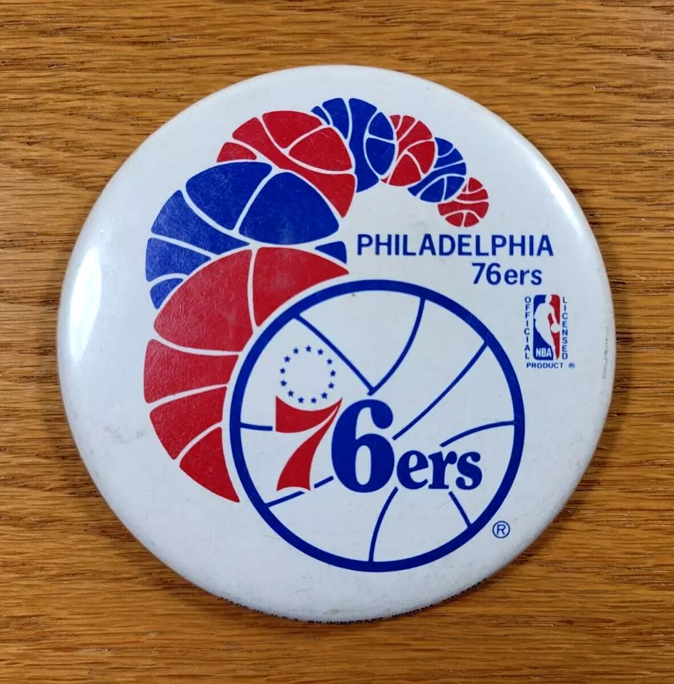 Philadelphia 76ers Pinback Button Vintage White Red Badge Pin NBA Basketball - Image 1 of 3