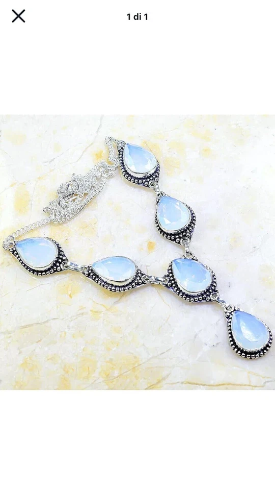 A argento 925 collana girocollo pietre Milky Opals Opale bellissima - Immagine 1 di 1