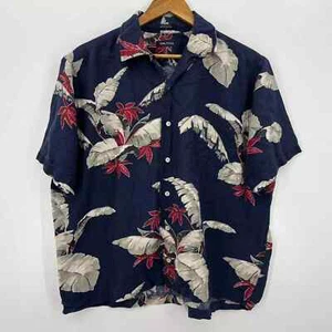 Nautica Short Sleeve Button Shirt Men's Size L Blue Hawaiian Floral Vintage 90s - Picture 1 of 7