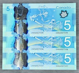 SET Banknote - 2013 Bank of Canada $5 Dollar Poly P106 Consecutive Serial # UNC - Picture 1 of 7