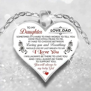 To My Daughter I Love U Dad Silver Heart Pendant Necklace Jewellery Gift UK    - Picture 1 of 2