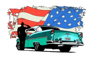 Chevy Bel air veteran flag america car show pinup 11x17 pinup print Dan DeMille - Picture 1 of 1