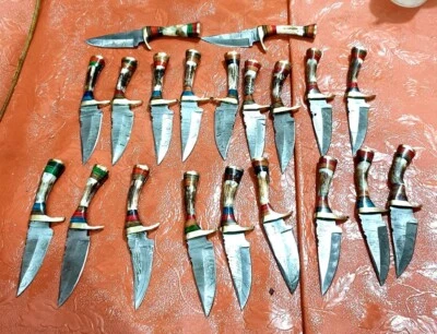 Handmade 6" Damascus Steel Hunting Forged Knife Stag Handle Lot of 20) W Sheaths - Image 1 of 4