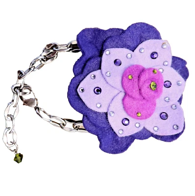 Tarina Tarantino bracelet flower pink & purple felt w/ Swarovski silvertone - Image 1 of 4