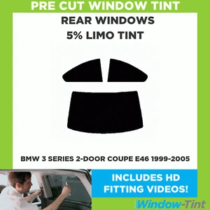 Pre Cut Window Tint for BMW 3 Series 2-door Coupe E46 1999-05 5% Limo Black Rear - Picture 1 of 9