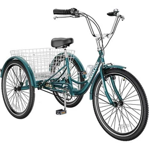 24" Adult Tricycles 1 Speed Trike 3 Wheel Cruiser Bike with Cargo Basket Unisex - Picture 1 of 26
