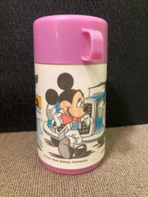 Taza de viaje vintage rosa de Mickey y Minnie Mouse para niños, Aladdin Industries Foto 1 de 4